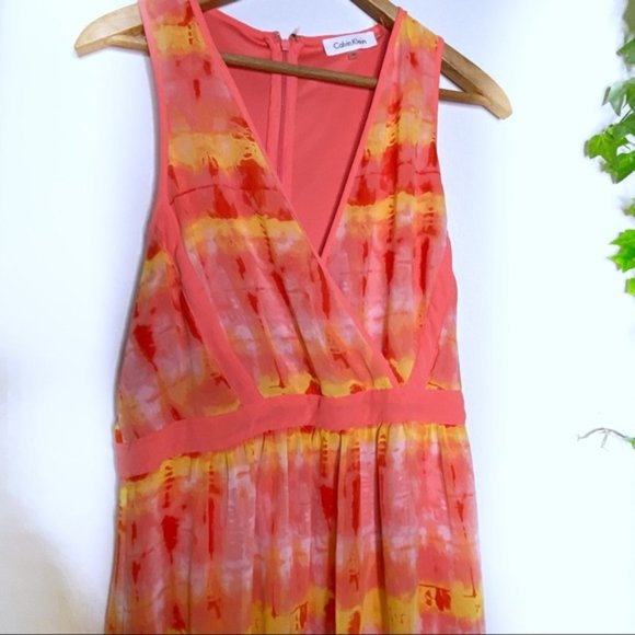 Calvin Klein Orange Tie Dye Sleeveless Maxi Dress Size 12 - Picture 2 of 8